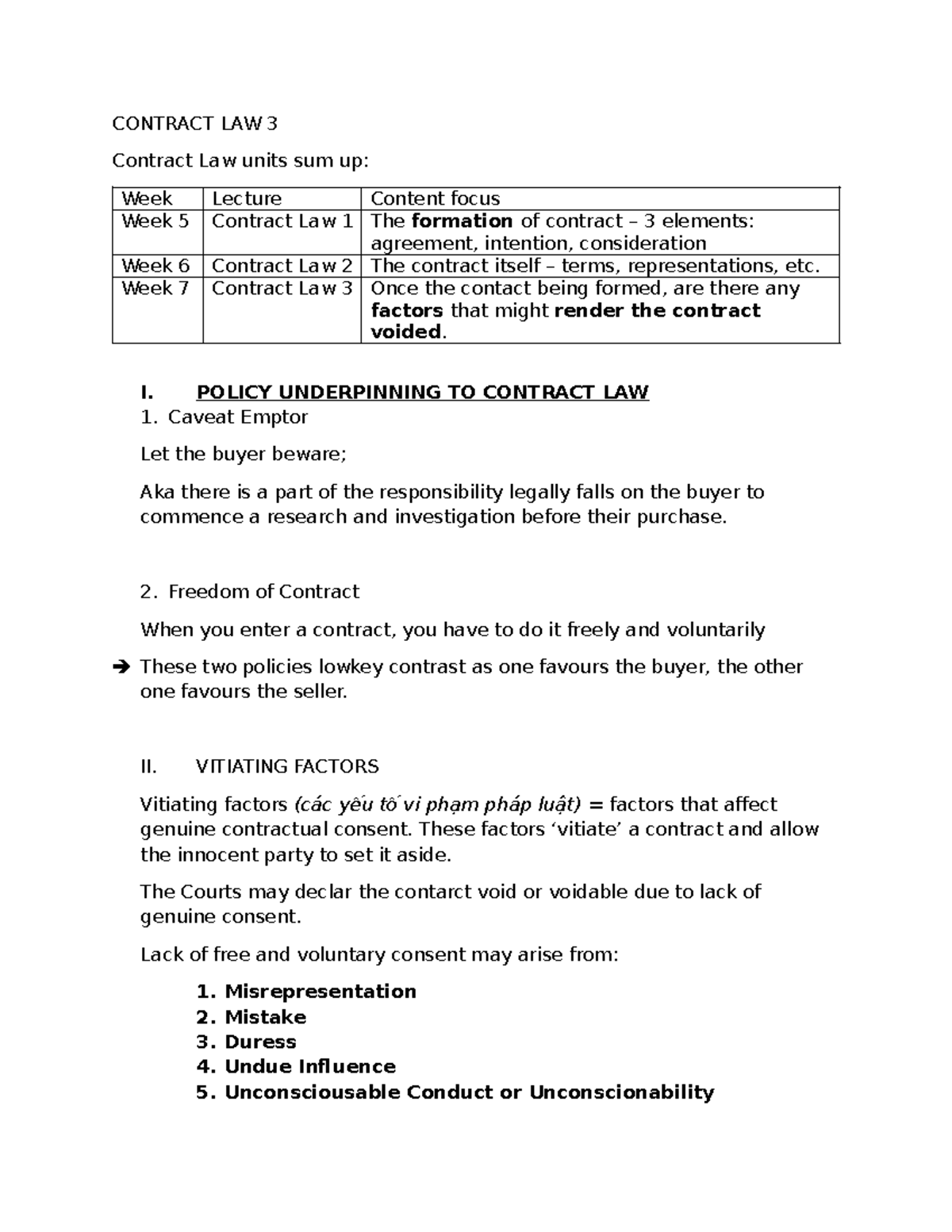 Contract LAW 3 - CONTRACT LAW 3 Contract Law units sum up: Week Lecture ...