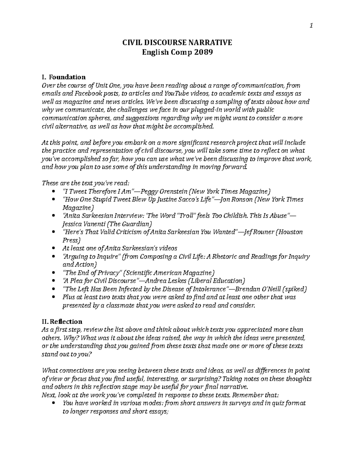 Civil Discourse Narrative - CIVIL DISCOURSE NARRATIVE English Comp 2089 ...