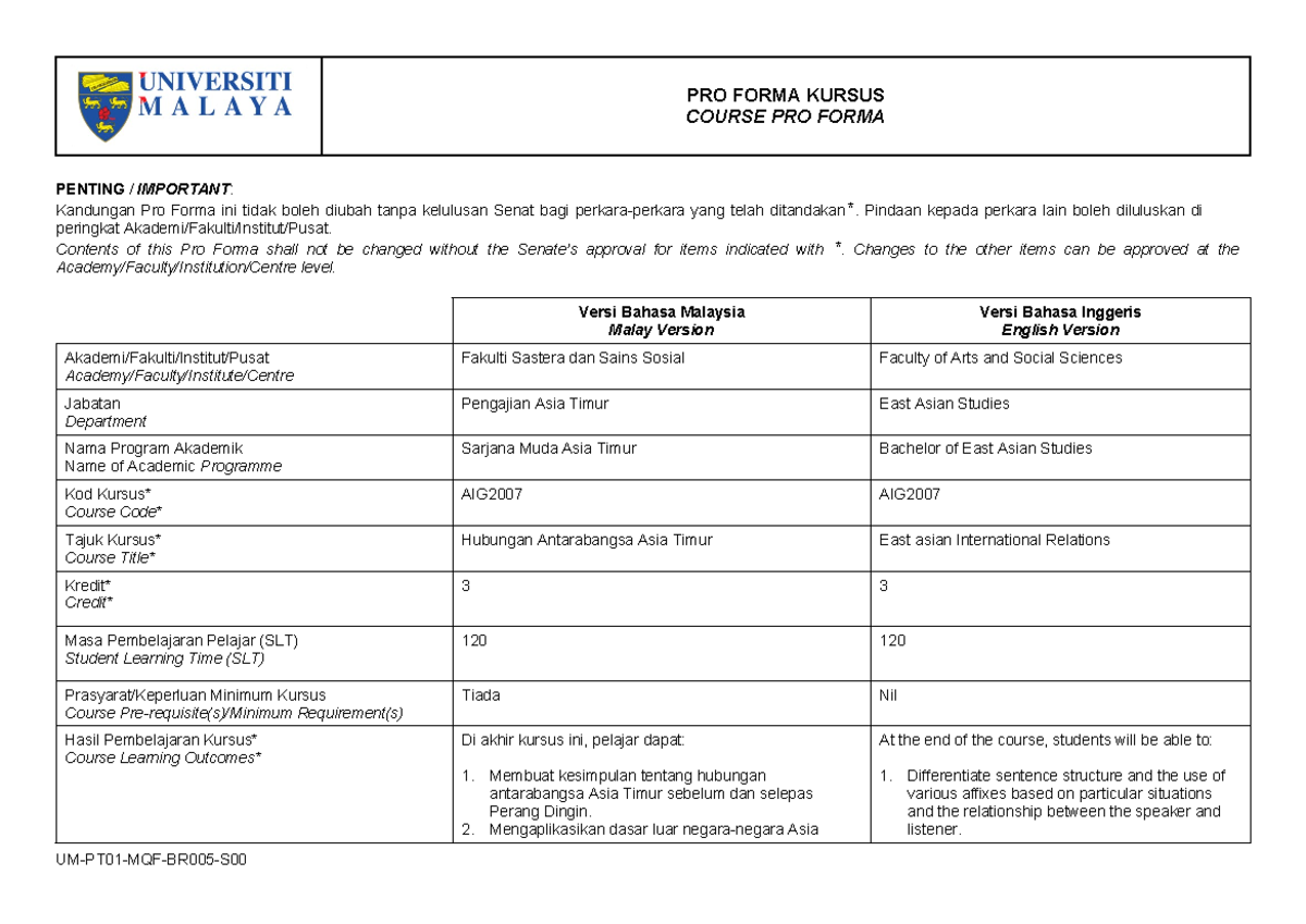 2007 Proforma Kursus (24 - PRO FORMA KURSUS COURSE PRO FORMA PENTING ...