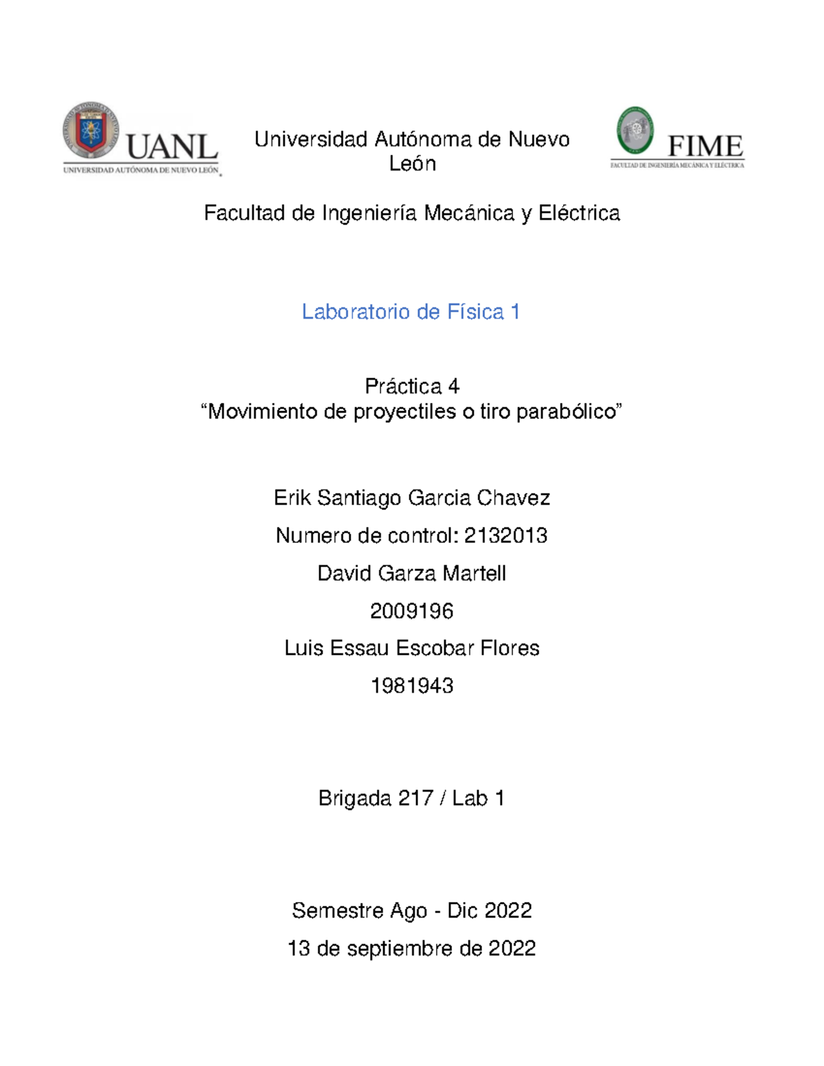 Practica 4 lab fisica - Universidad Autónoma de Nuevo León Facultad de ...