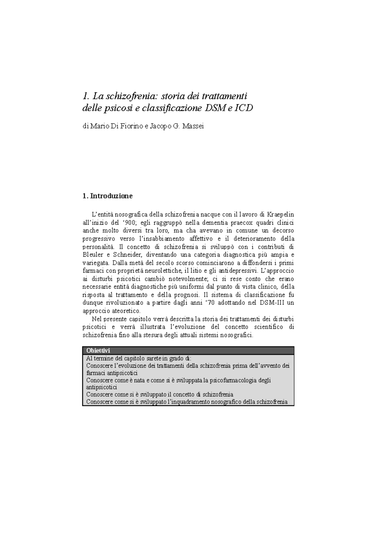 Schizofrenia - Appunti di lezione 1 - 1. La schizofrenia: storia dei ...