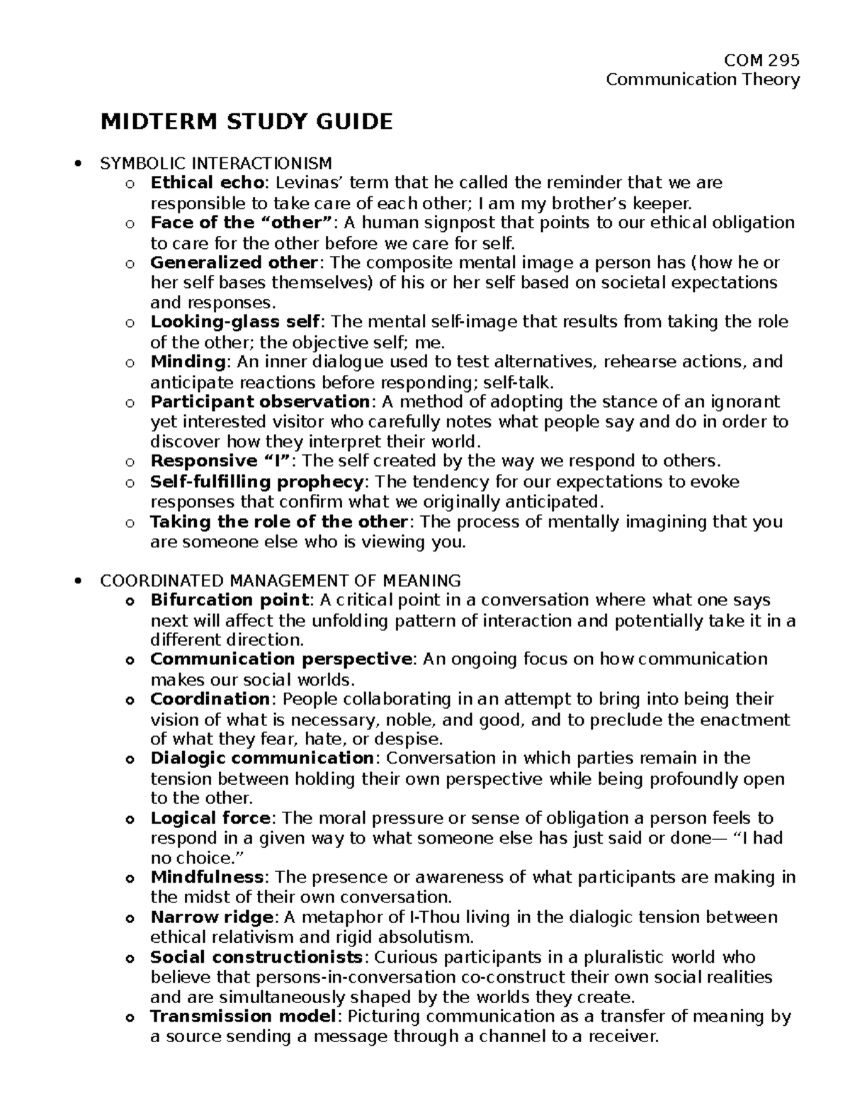 Midterm Study Guide - Chloe Beighley - Communication Theory MIDTERM ...