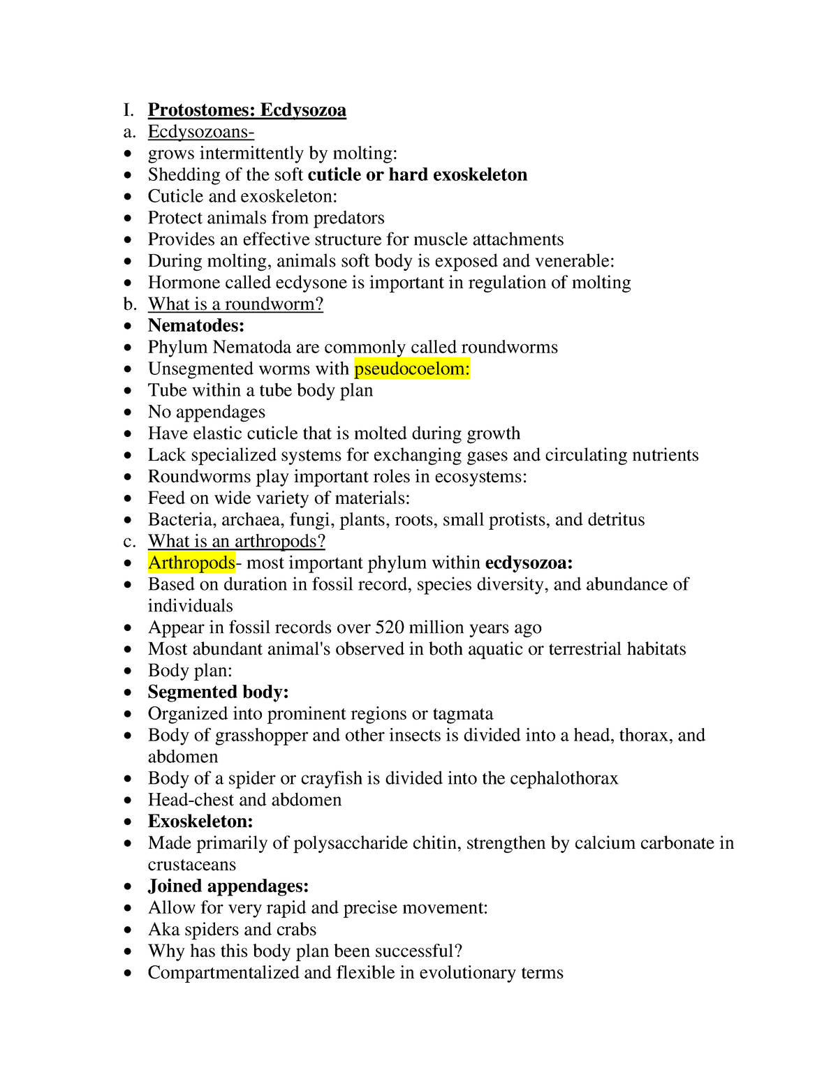 BIOL 152 Unit Two Animal Phylegony - I. Protostomes: Ecdysozoa A ...