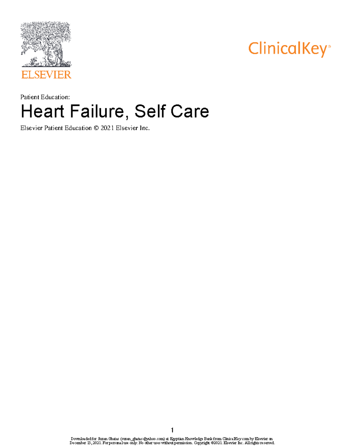 Heart Failure, Self Care - Patient Education: Heart Failure, Self Care ...