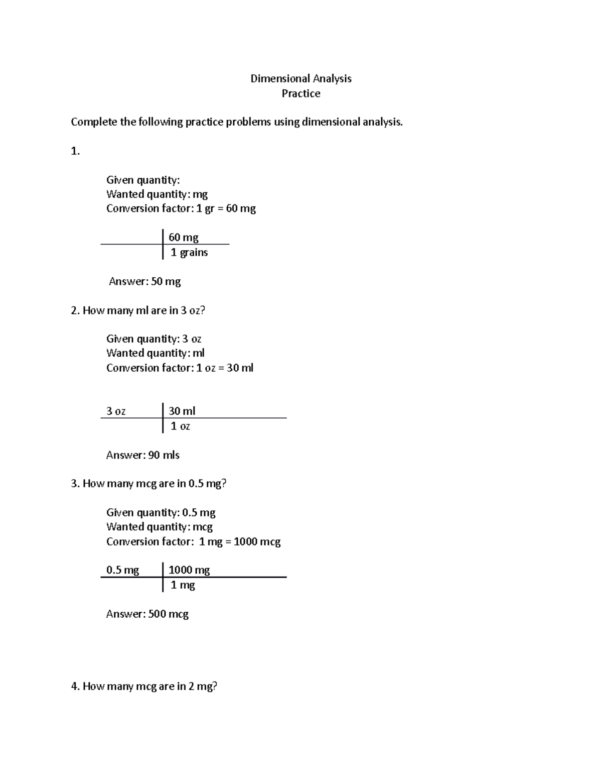 Dimensional Analysis Answers - Dimensional Analysis Practice Complete 