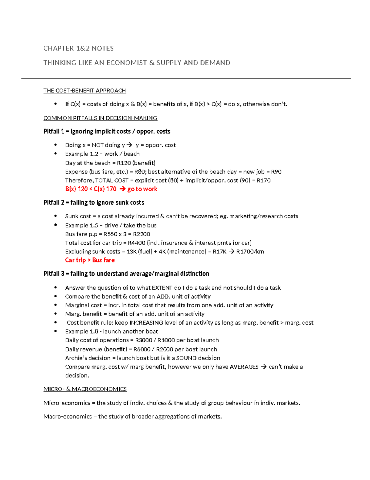 Chapter 1 & 2 Notes - CHAPTER 1&2 NOTES THINKING LIKE AN ECONOMIST ...