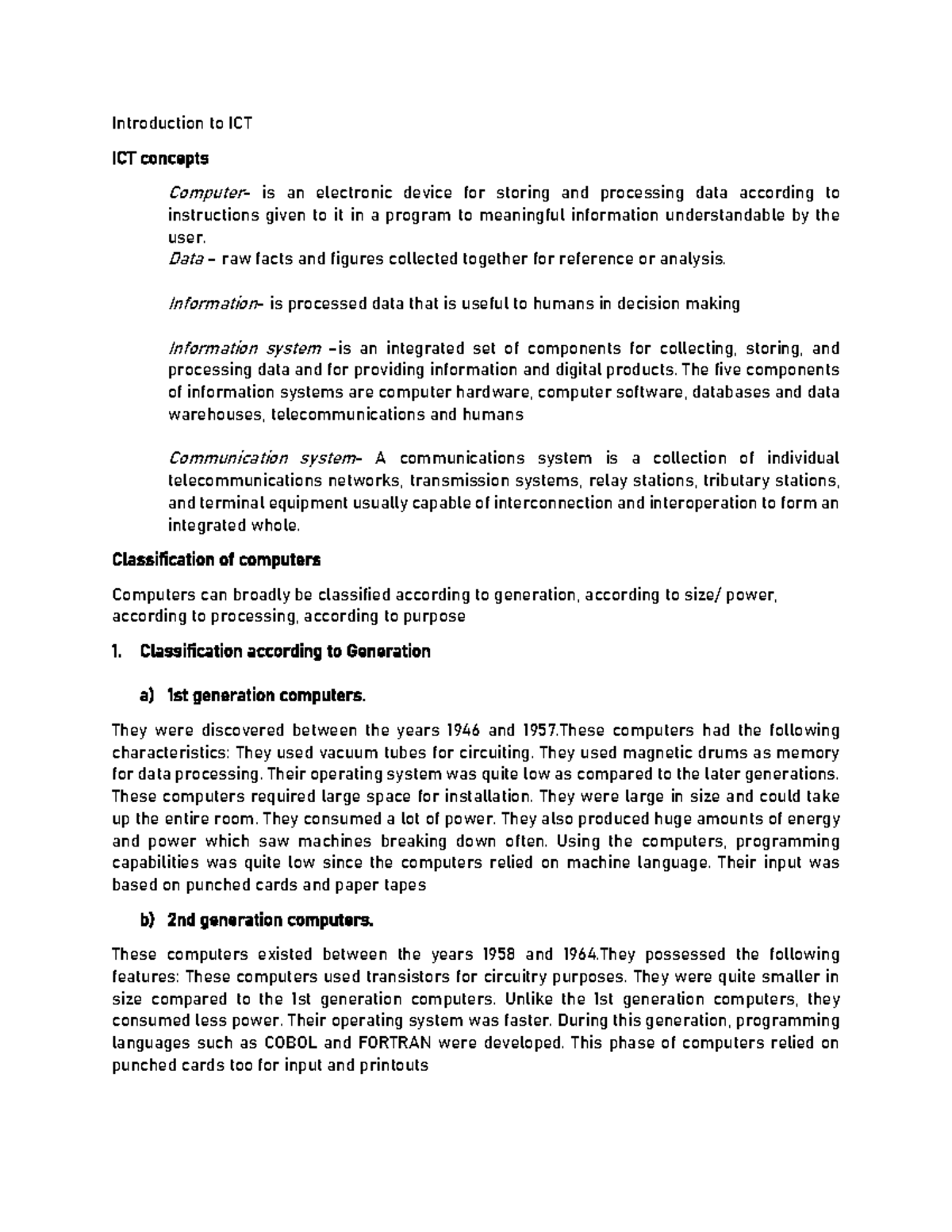 1 1 Introduction To ICT Copy Introduction To ICT ICT Concepts