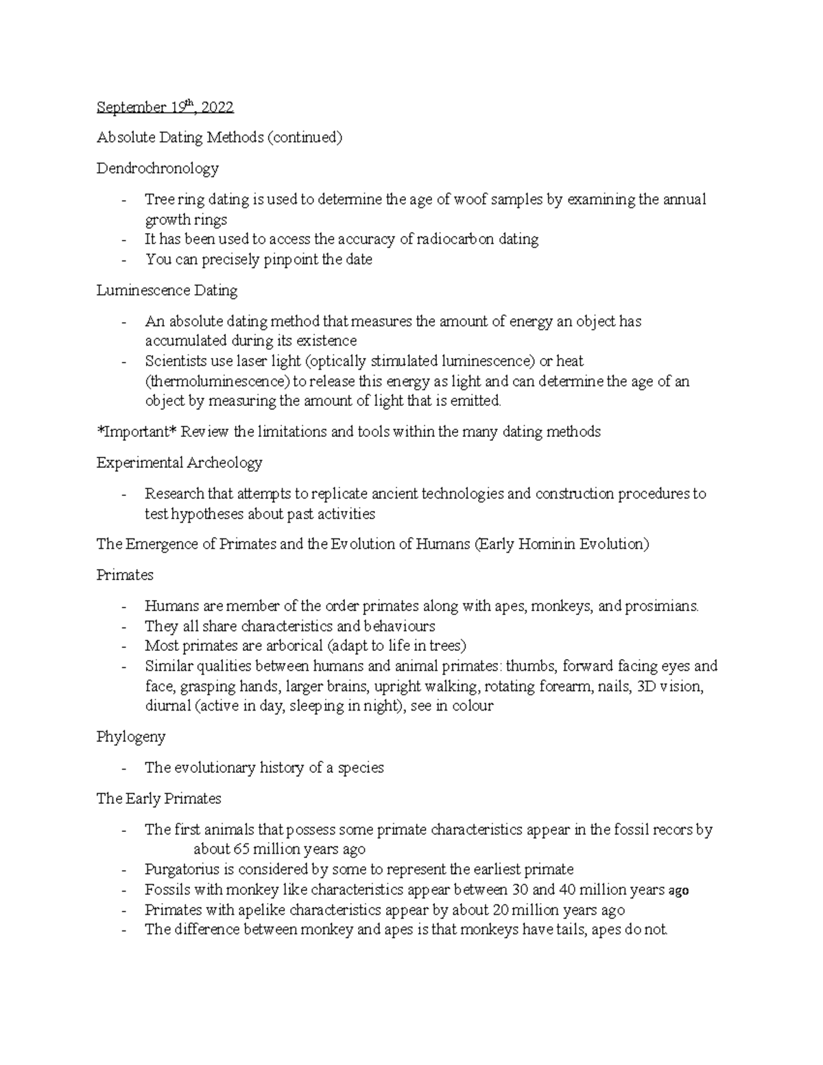 Absolute Dating Methods and The Emergence of Primates and the Evolution ...