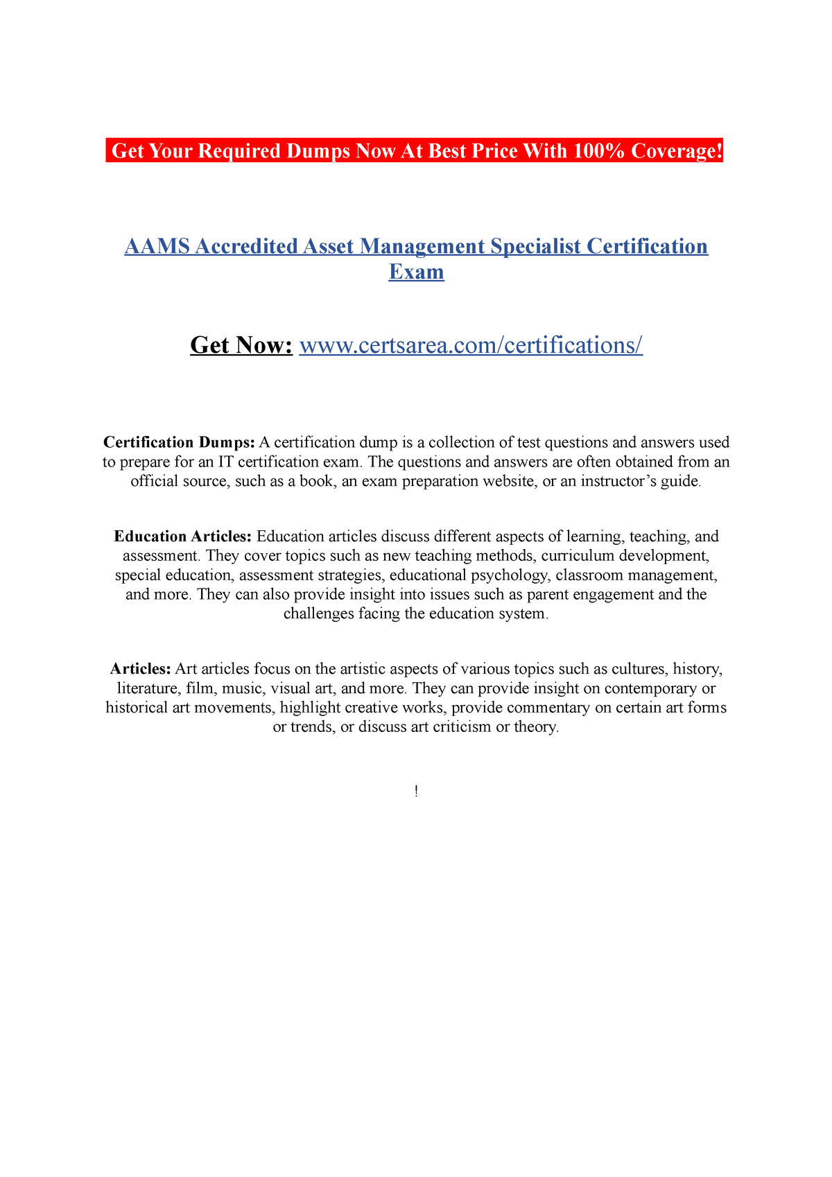 AAMS Accredited Asset Management Specialist Certification Exam Get