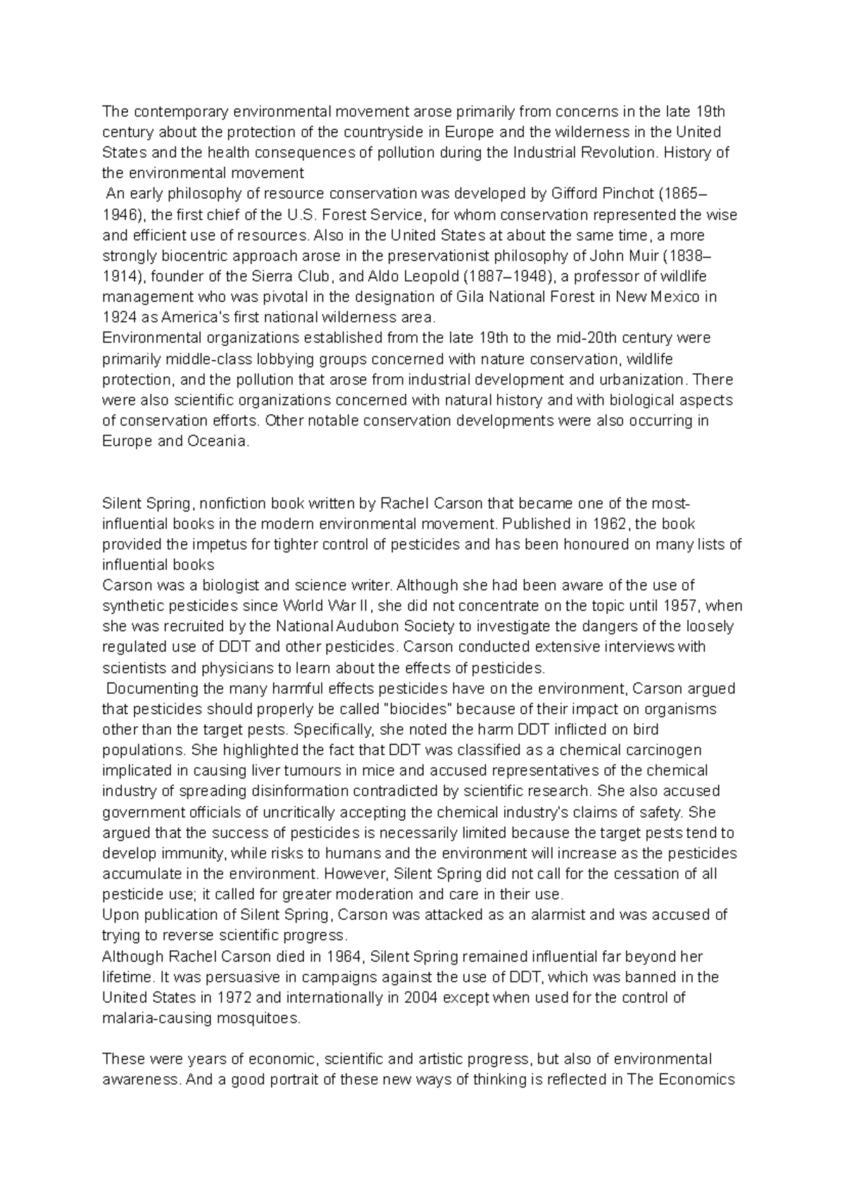 History of SD The contemporary environmental movement arose primarily