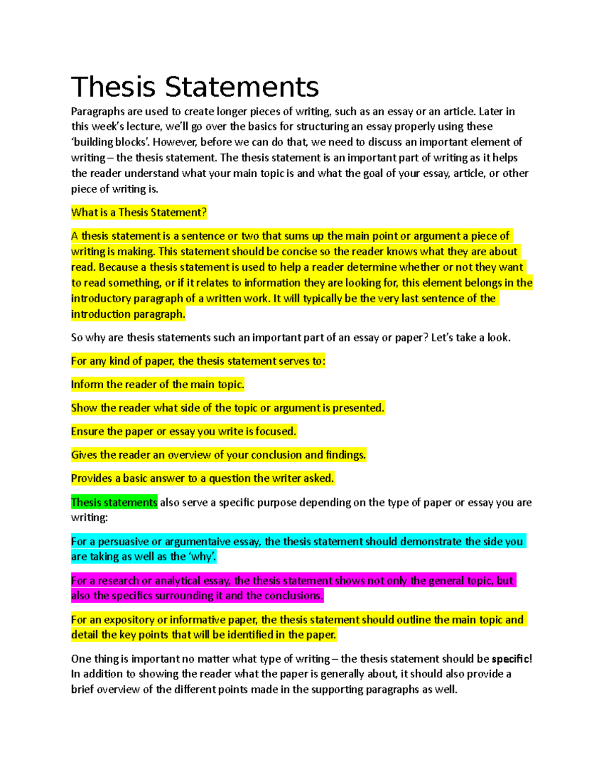 a thesis statement about paragraphs