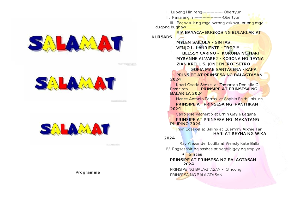 Family day & coronation program 2 - Programme I. Lupang Hinirang ...