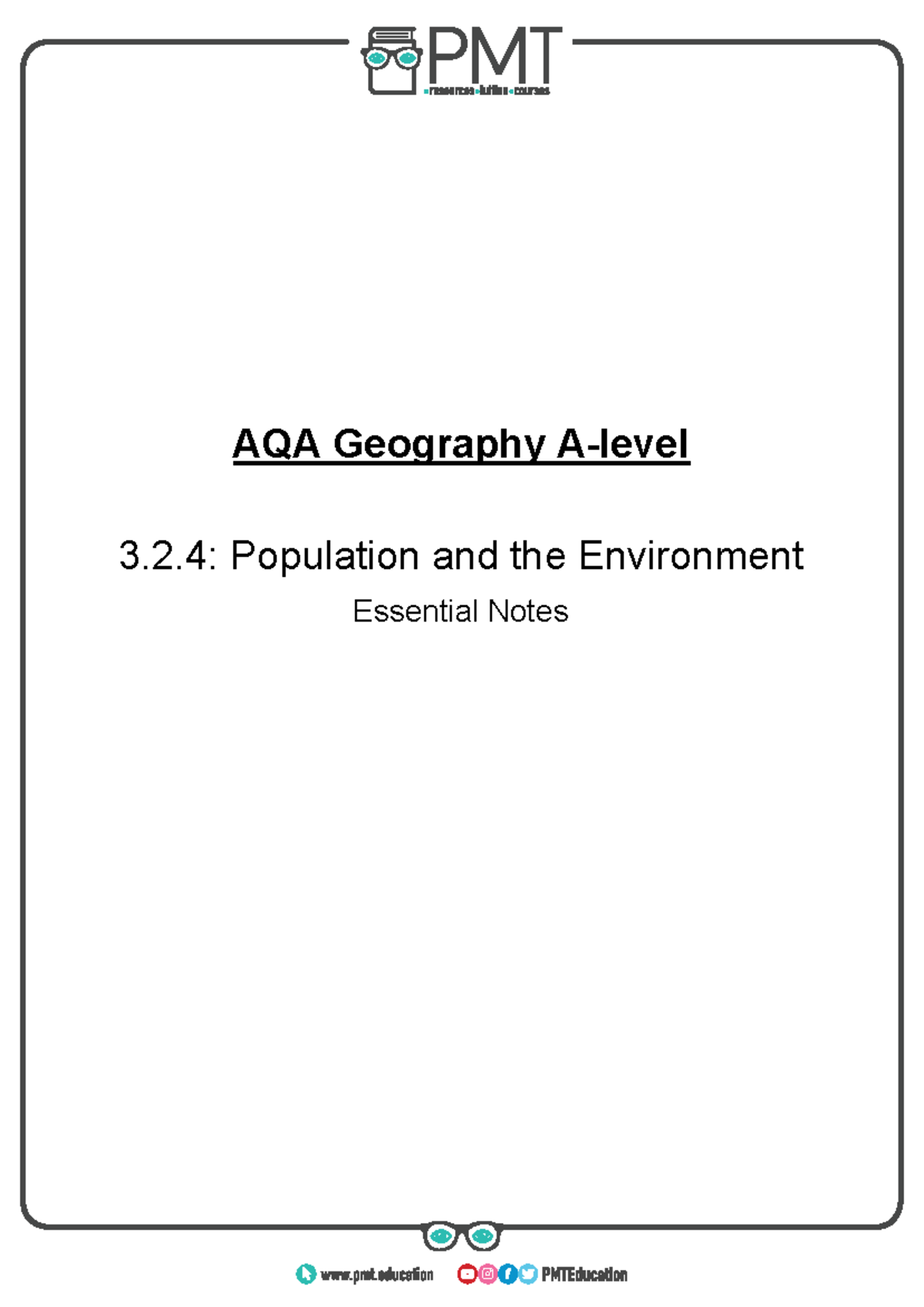 Essential Notes Population and the Environment AQA Geography A