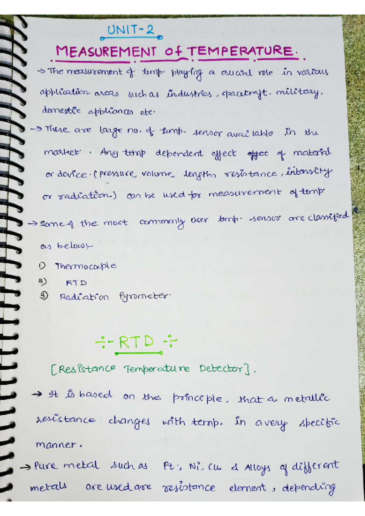 S&T (Unit 2 Notes) - 2 MEASUREMENT of TEMPERATURE. The measurement of ...