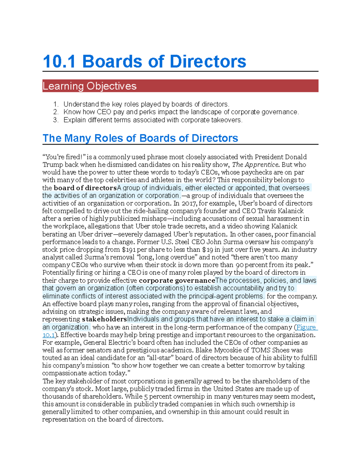 10.1 Boards of Directors 10 Boards of Directors Learning Objectives