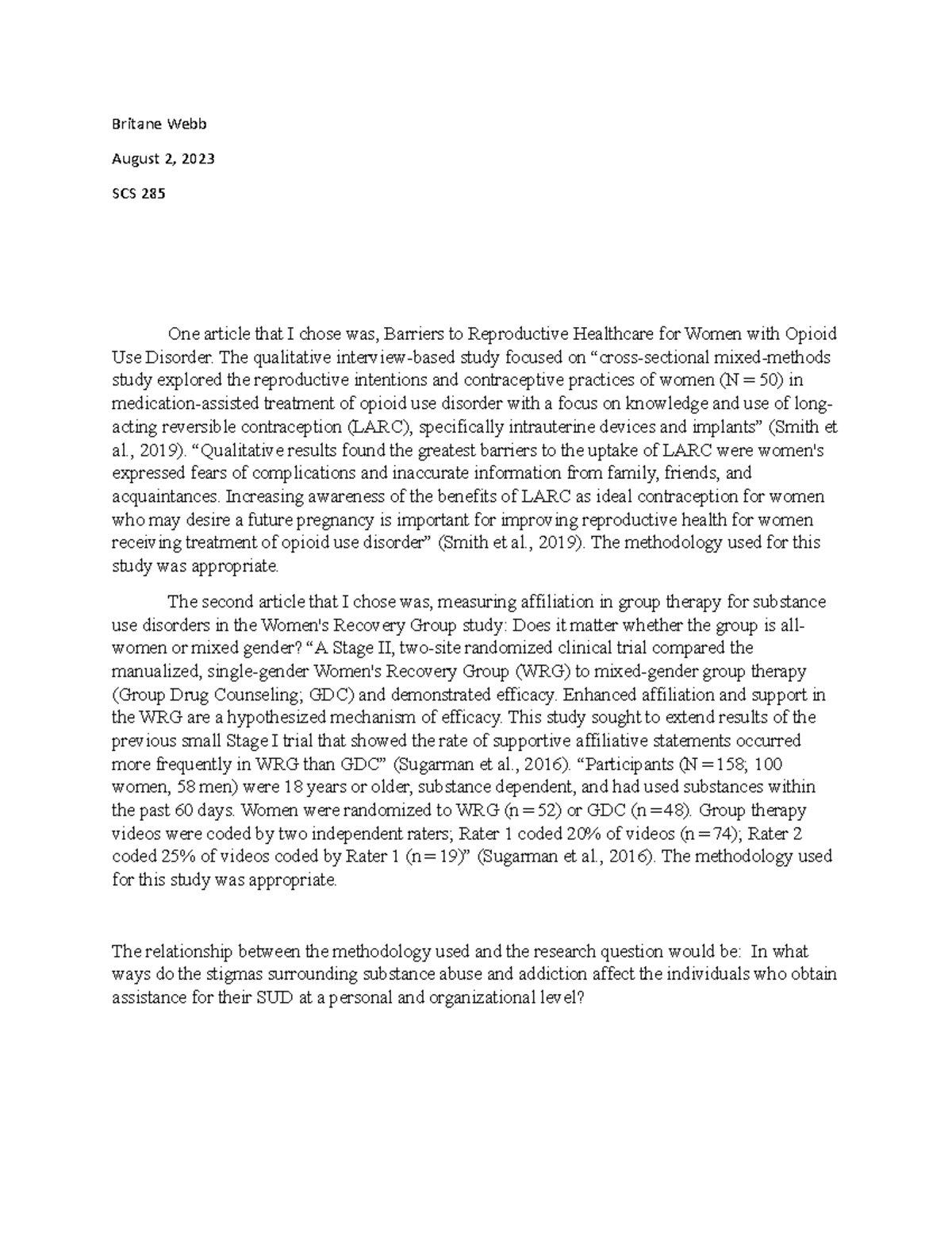 SCS 285 3-1 journal - Britane Webb August 2, 2023 SCS 285 One article ...