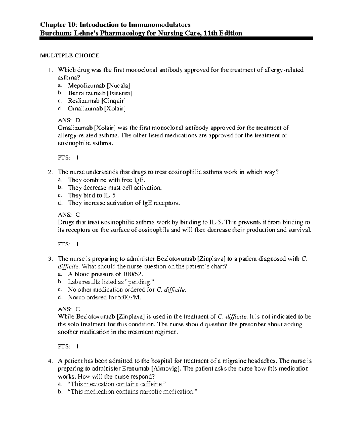 Ch10 - Practice - Chapter 10: Introduction to Immunomodulators Burchum ...