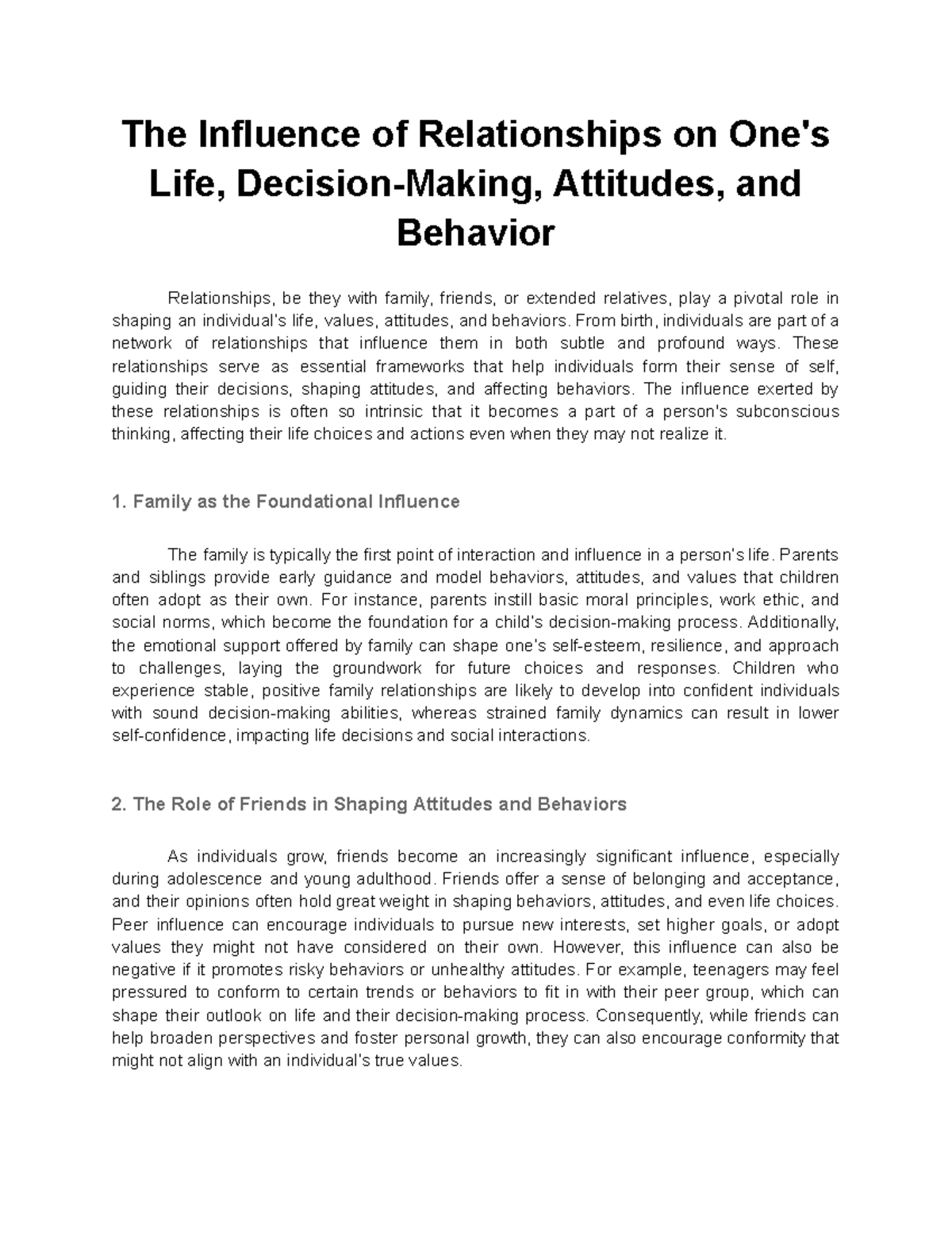 The Influence of Relationships on One's Life, Decision-Making ...