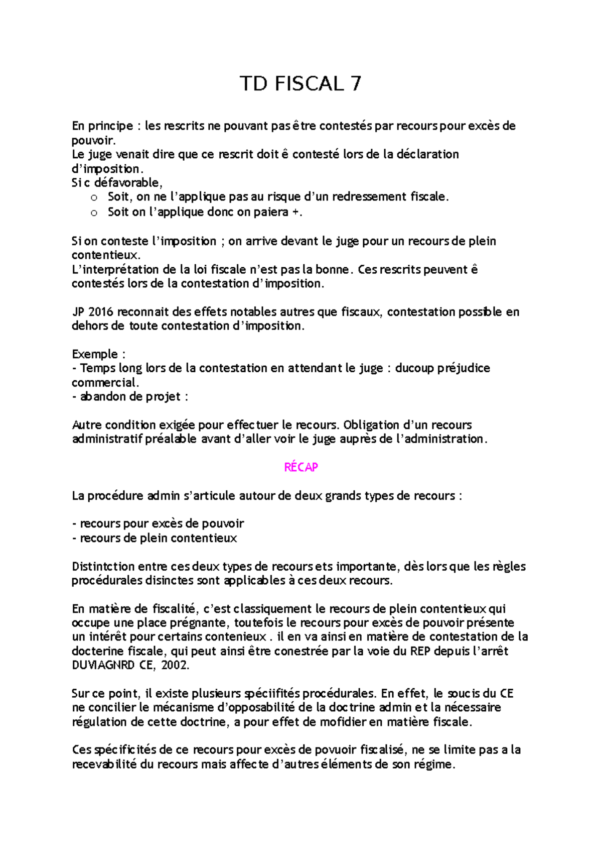 TD7 Fiscal - TD FISCAL 7 En principe : les rescrits ne pouvant pas être ...