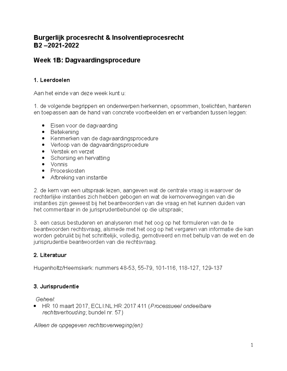 BPR Werkgroepopdrachten 1B - Burgerlijk Procesrecht ...