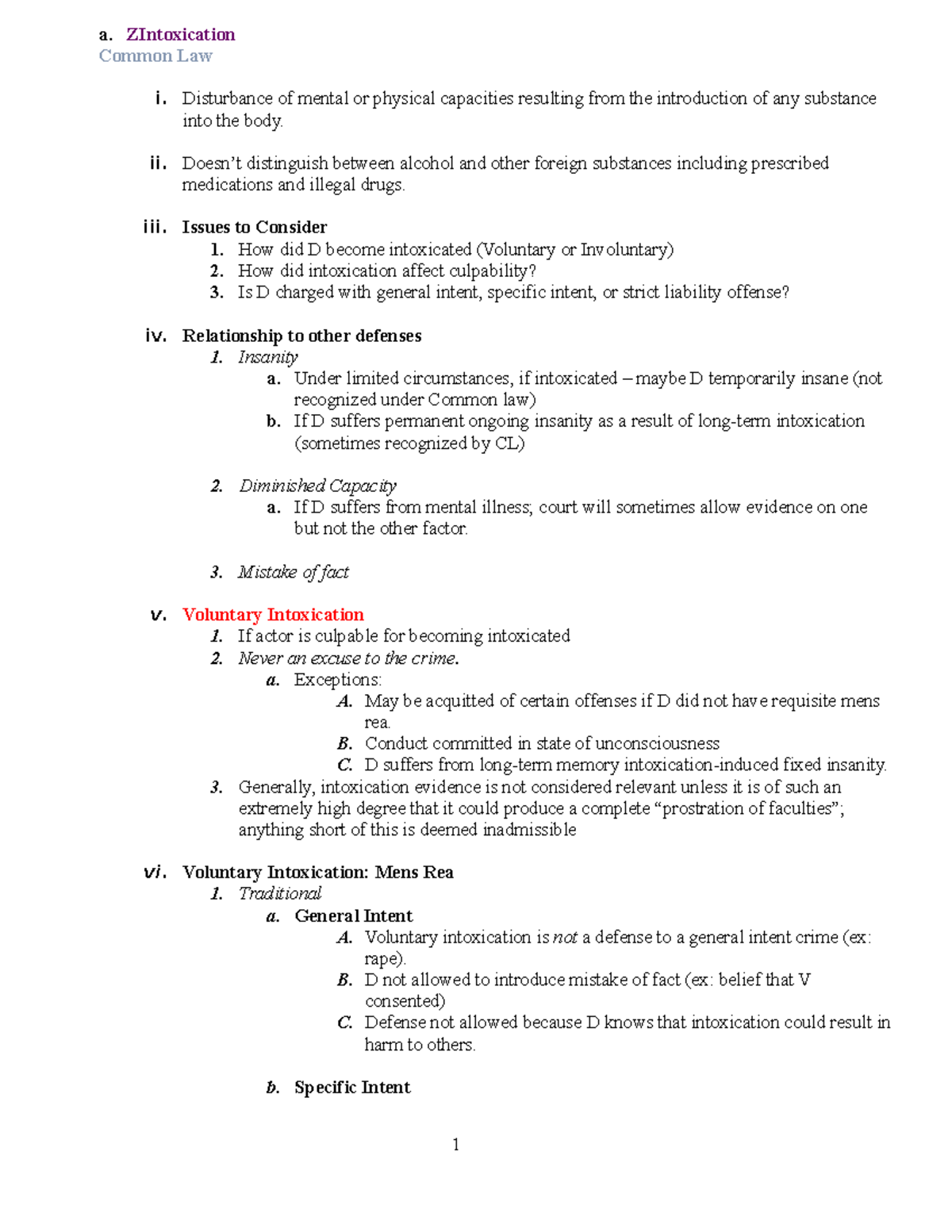 Criminal Law - Prof. Conner 3 - a. ZIntoxication Common Law i ...