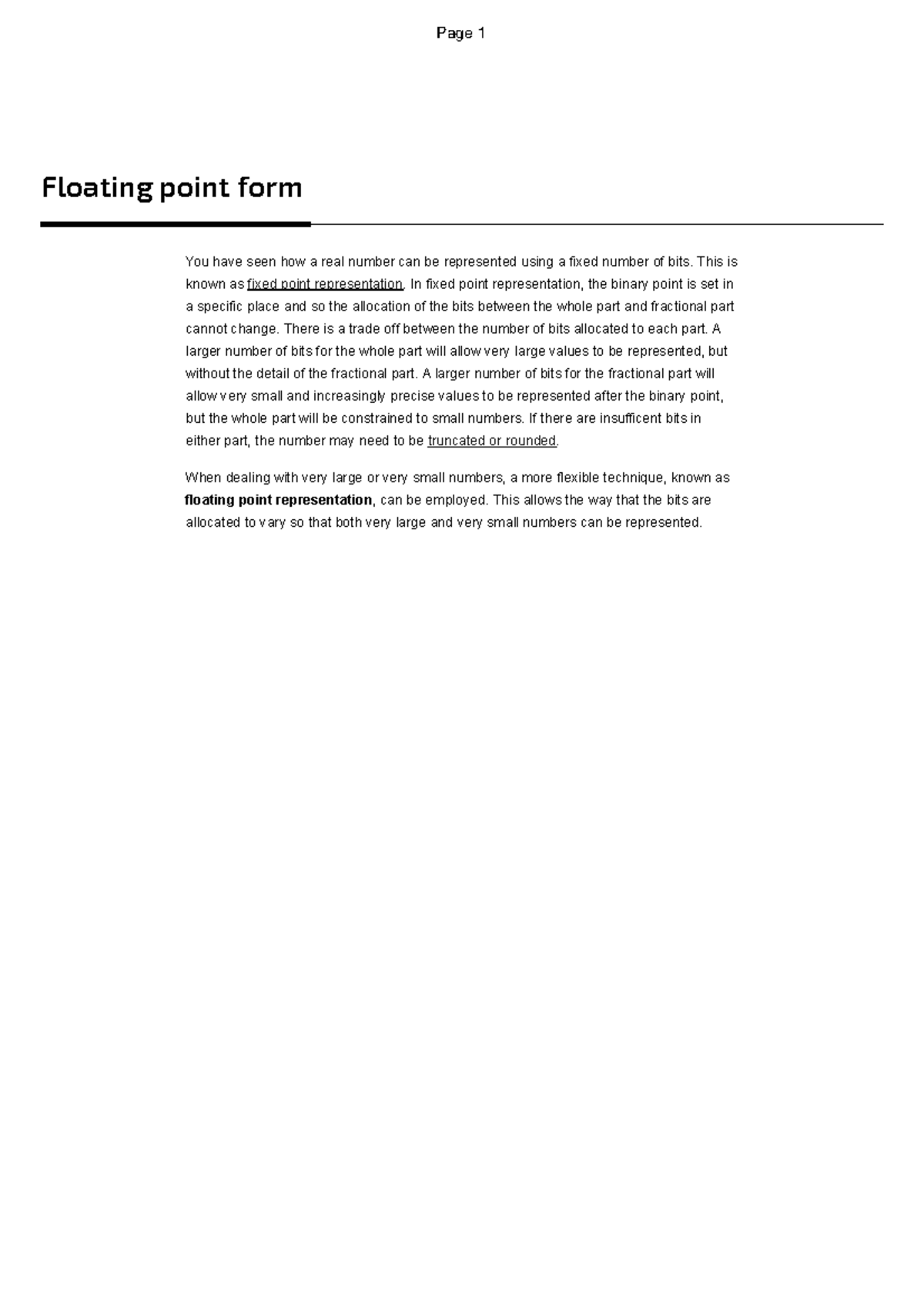 Floating point form — Computer Science - Home Floating point form ...