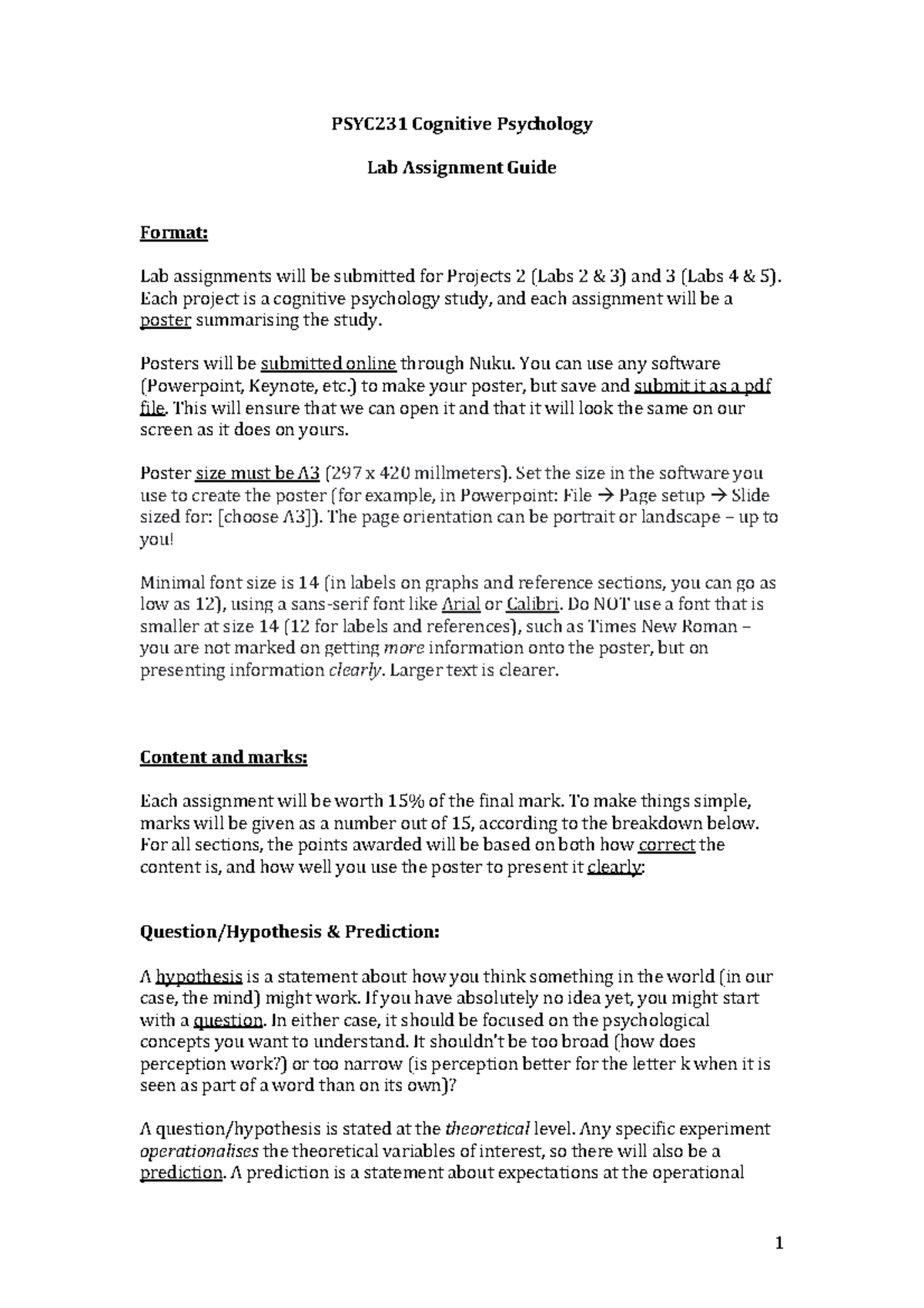 Lab Assignment Guide 2023 - PSYC231 Cognitive Psychology Lab Assignment ...
