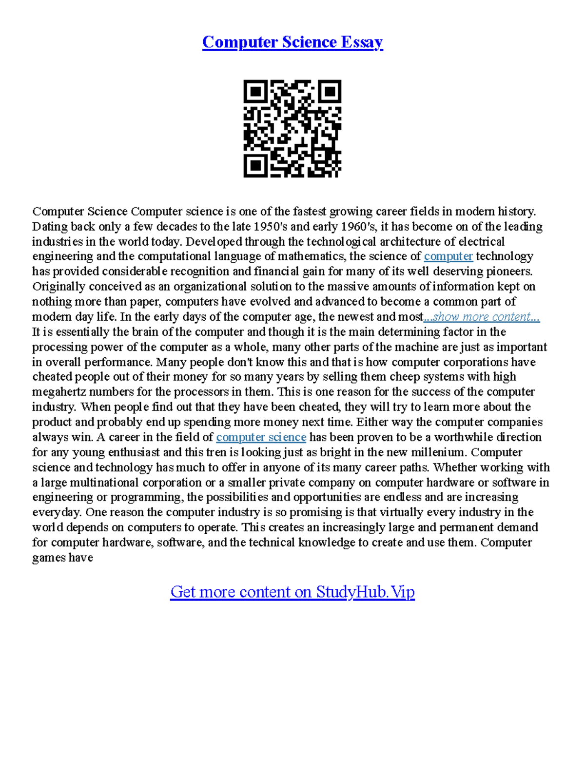 How To Write An Essay Fast And Easy - Computer Science Essay Computer ...