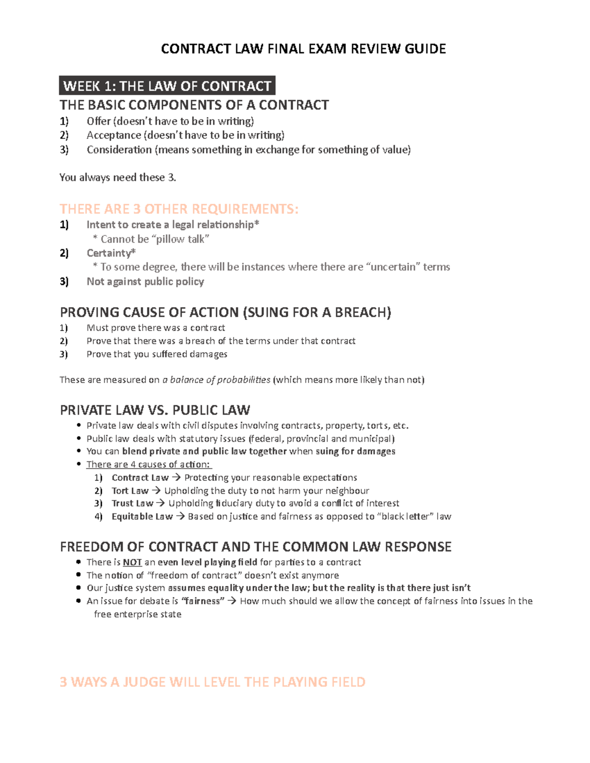 LAWS 3003 B - FINAL EXAM GUIDE - CONTRACT LAW FINAL EXAM REVIEW GUIDE ...