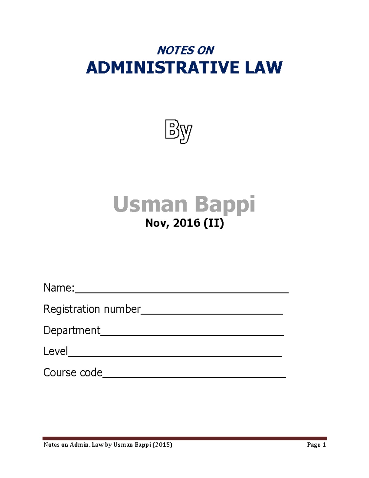 Administrative Law Notes Pdf - NOTES ON ADMINISTRATIVE LAW Usman Bappi ...