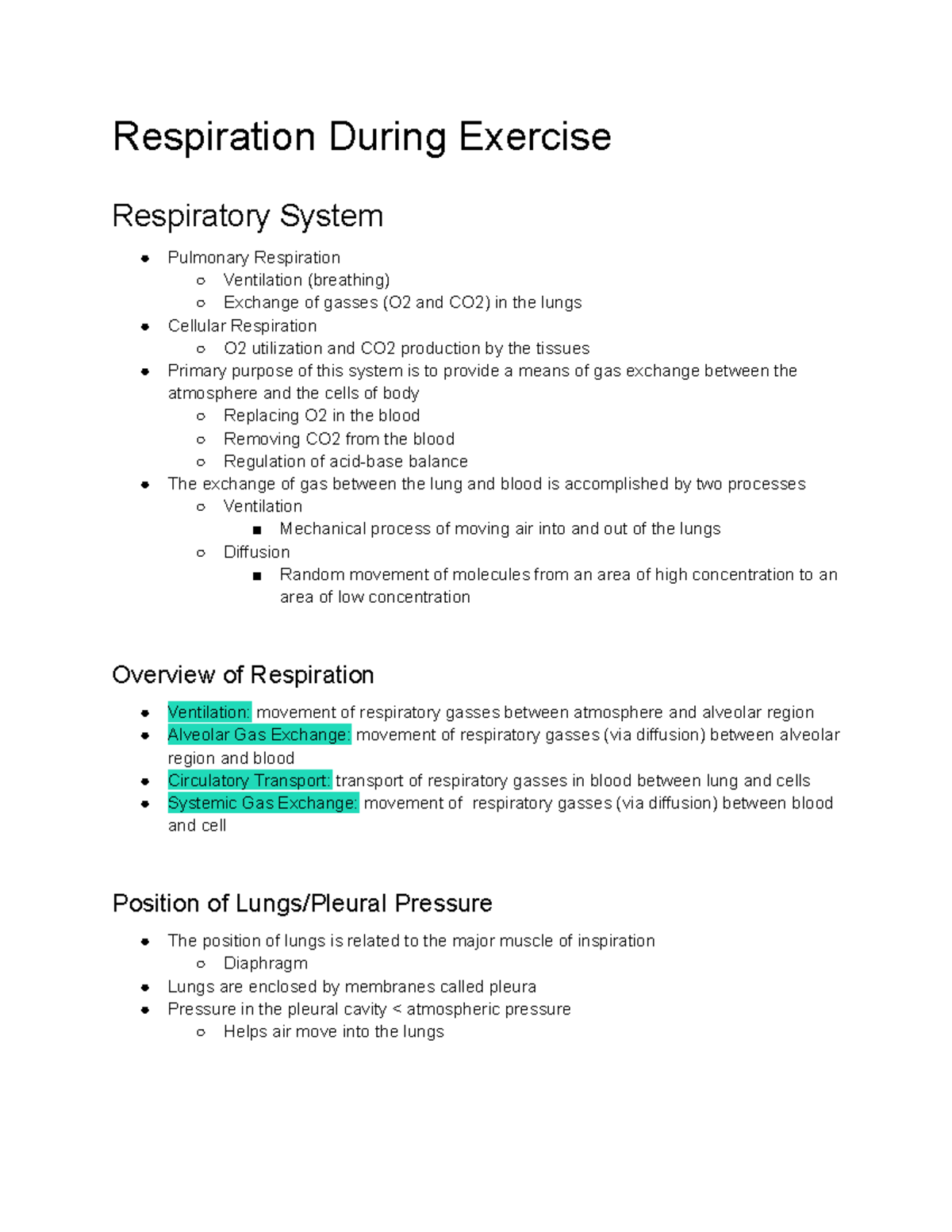 Exercise Physiology Respiration During Exercise - Respiration During ...