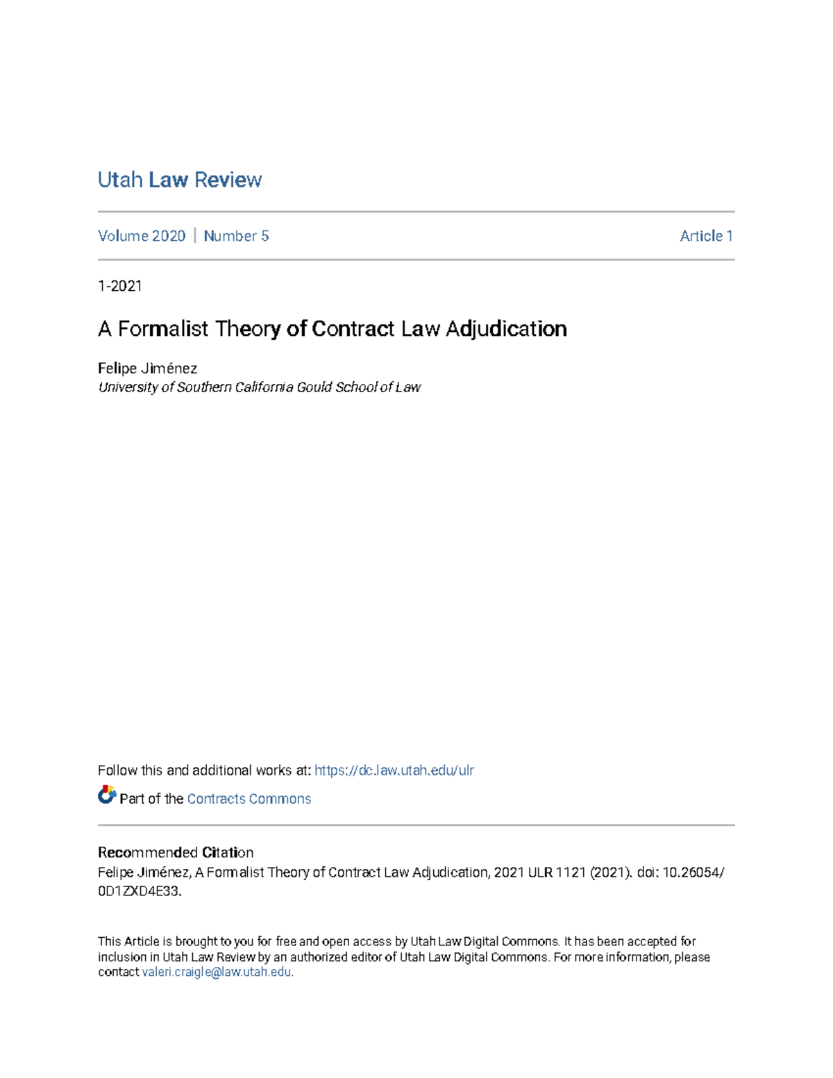 Theory Of Contract Law Formality