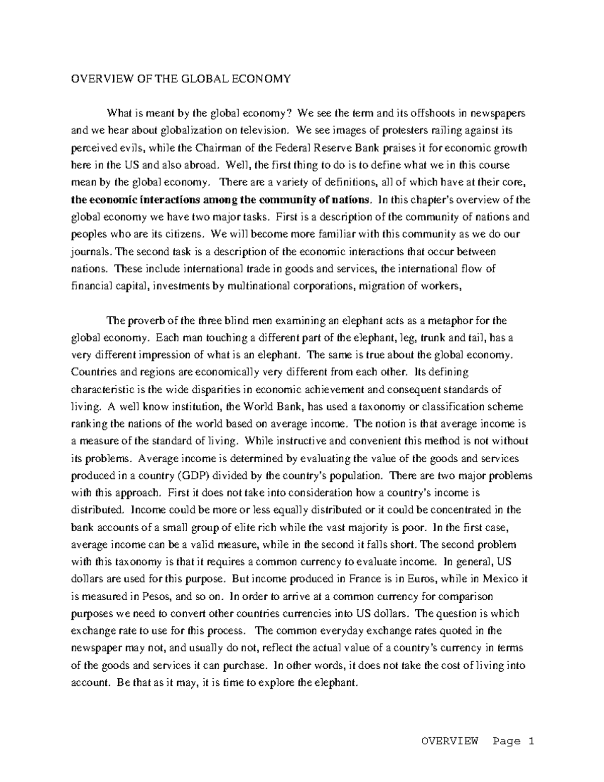 research paper about the global economy