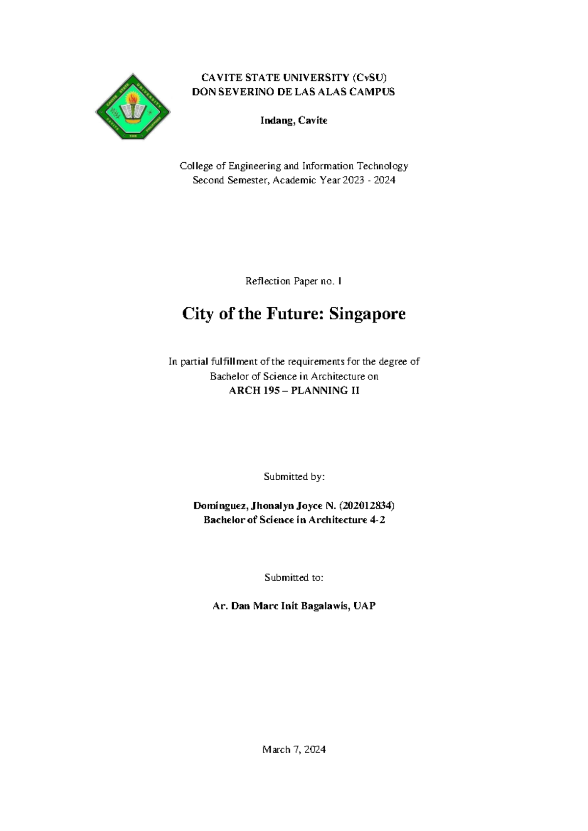 Singapore: A Forward-Thinking City - CAVITE STATE UNIVERSITY (CvSU) DON ...