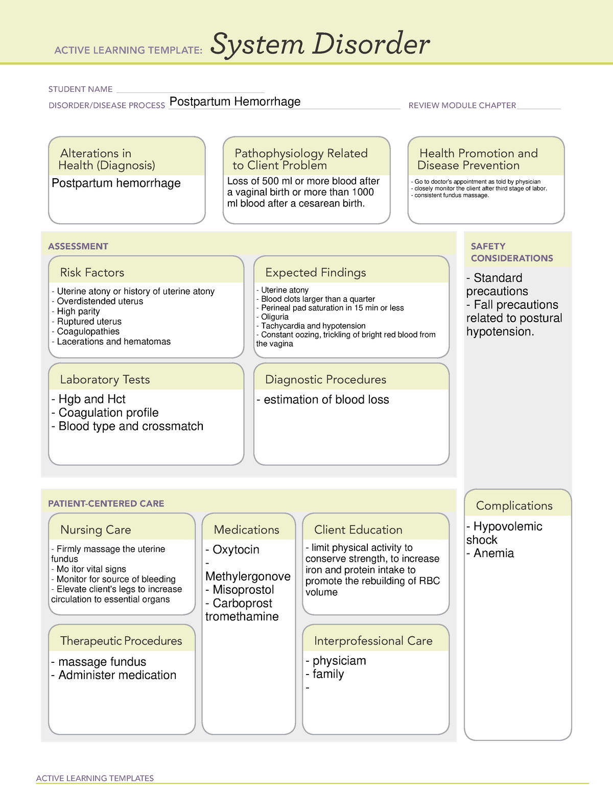 DP SD # postpartum hemorrhage - ACTIVE LEARNING TEMPLATES System ...