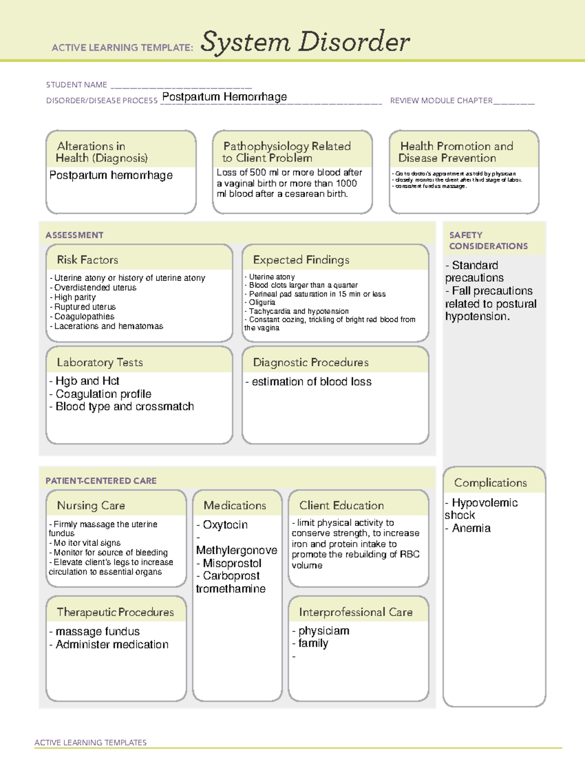 DP SD # postpartum hemorrhage - ACTIVE LEARNING TEMPLATES System ...