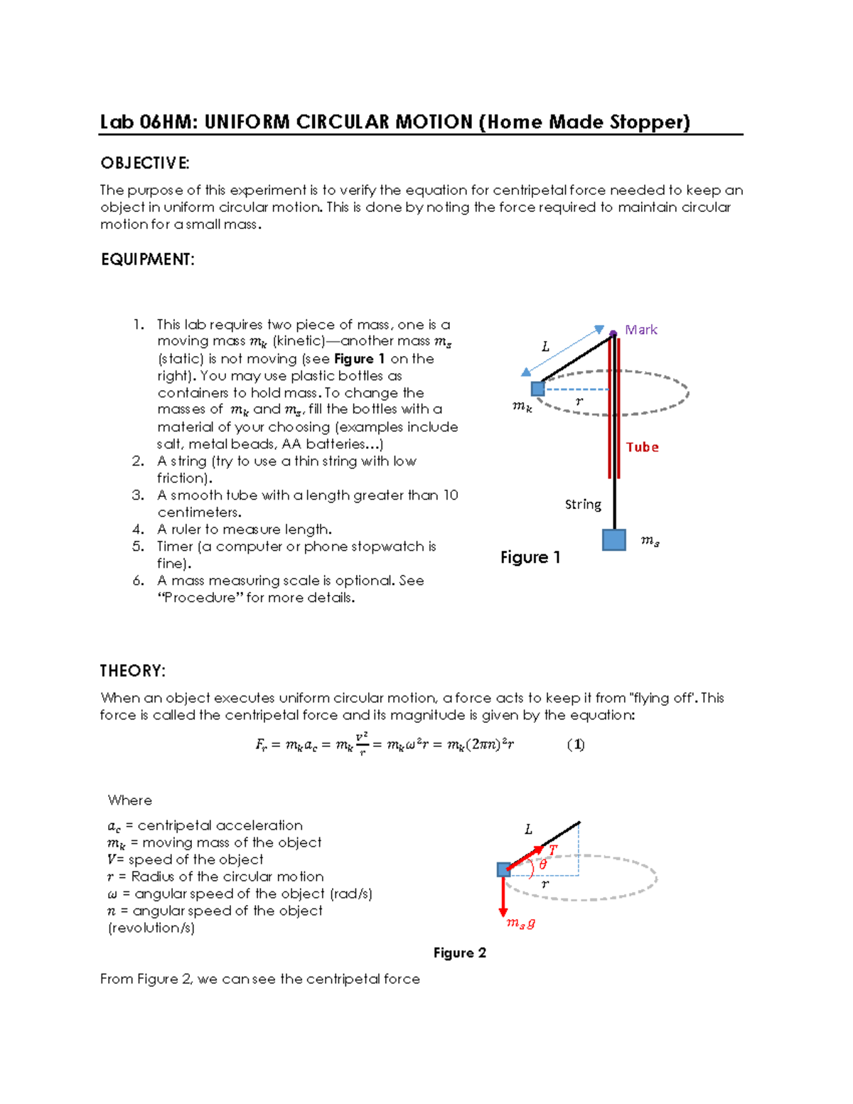 Lab 6 HM Uniform Circular Motion Home Made Stopper Lab 06HM UNIFORM