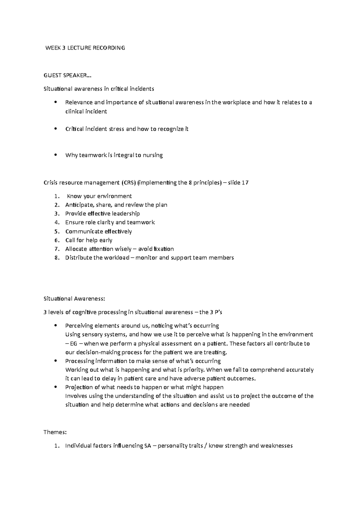 Study Notes - WEEK 3 - WEEK 3 LECTURE RECORDING GUEST SPEAKER ...