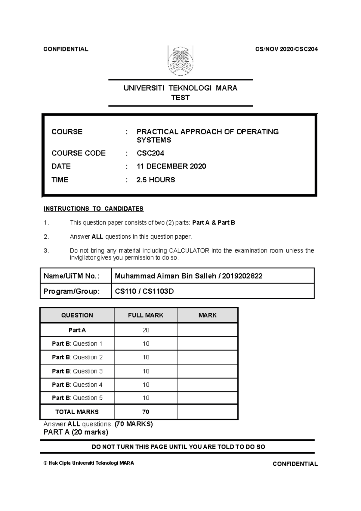 Csc204 Test Question October2020 February2021 Universiti Teknologi Mara Test Course Csc204 Test Question October2020 February2021 Universiti Teknologi Mara Test Course