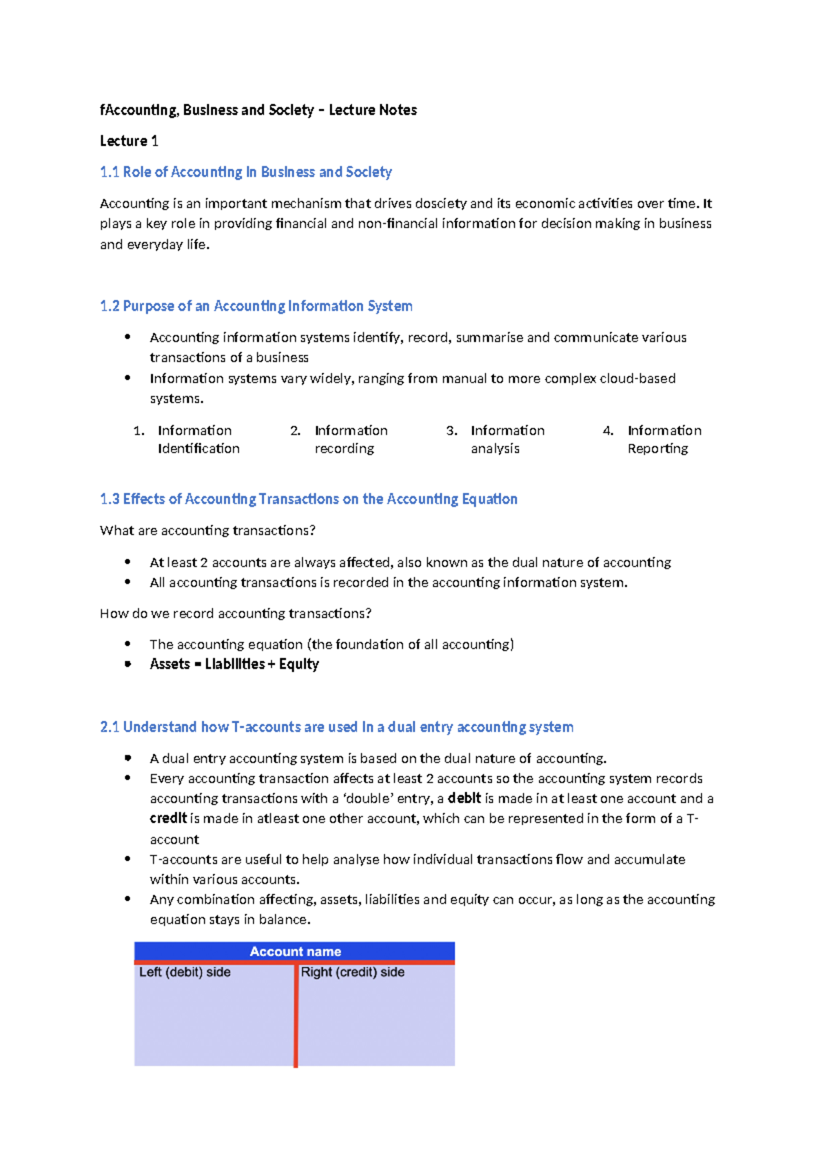Accounting - Lecture Notes - fAccounting, Business and Society ...