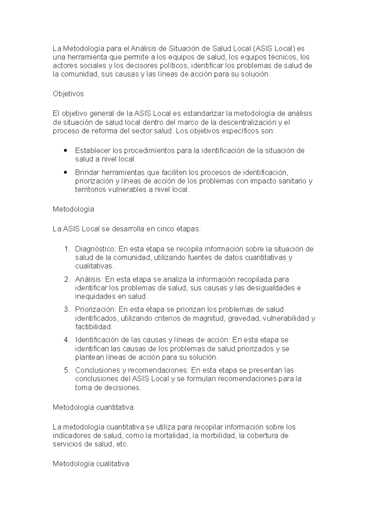 Resumen s10 - La Metodología para el Análisis de Situación de Salud ...
