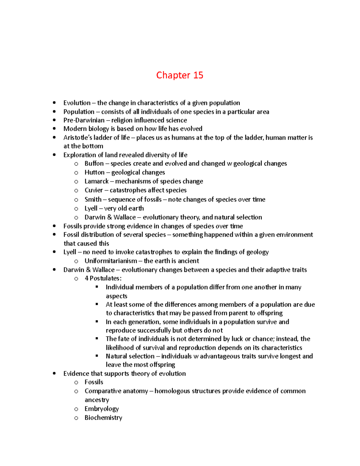 Chapter 15 - Chapter 15 Evolution – the change in characteristics of a ...