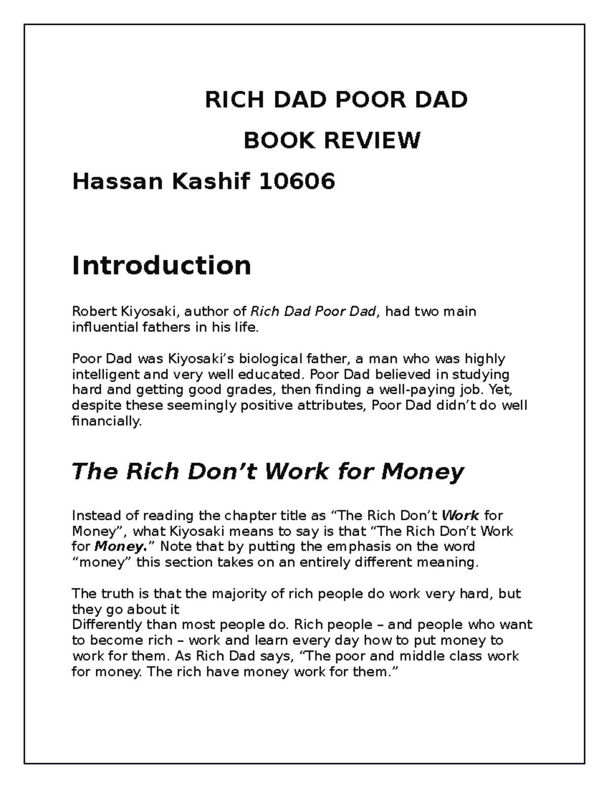 RICH DAD POOR DAD - I Want This Question - RICH DAD POOR DAD BOOK ...