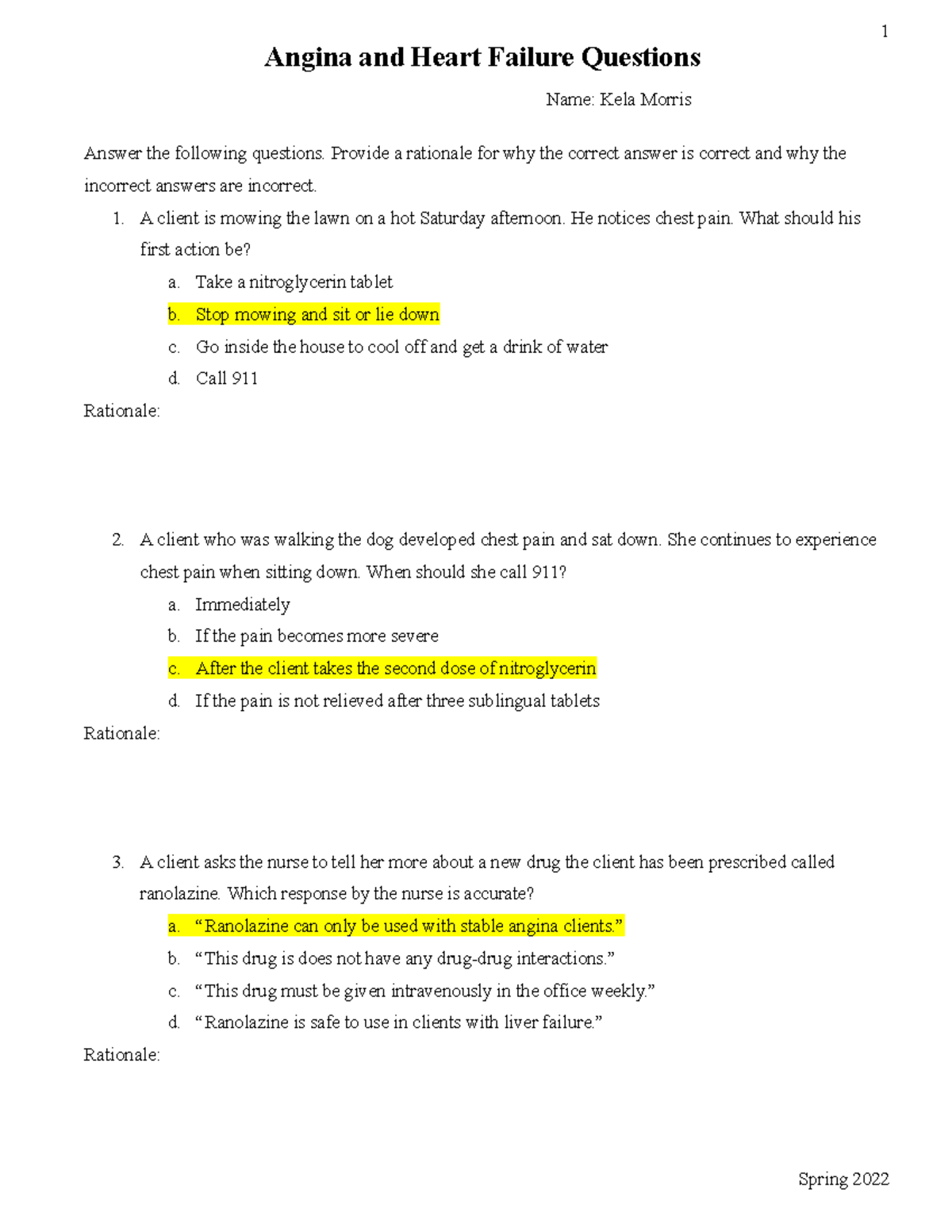 Angina and Heart Failure Preclass 1 Angina and Heart Failure