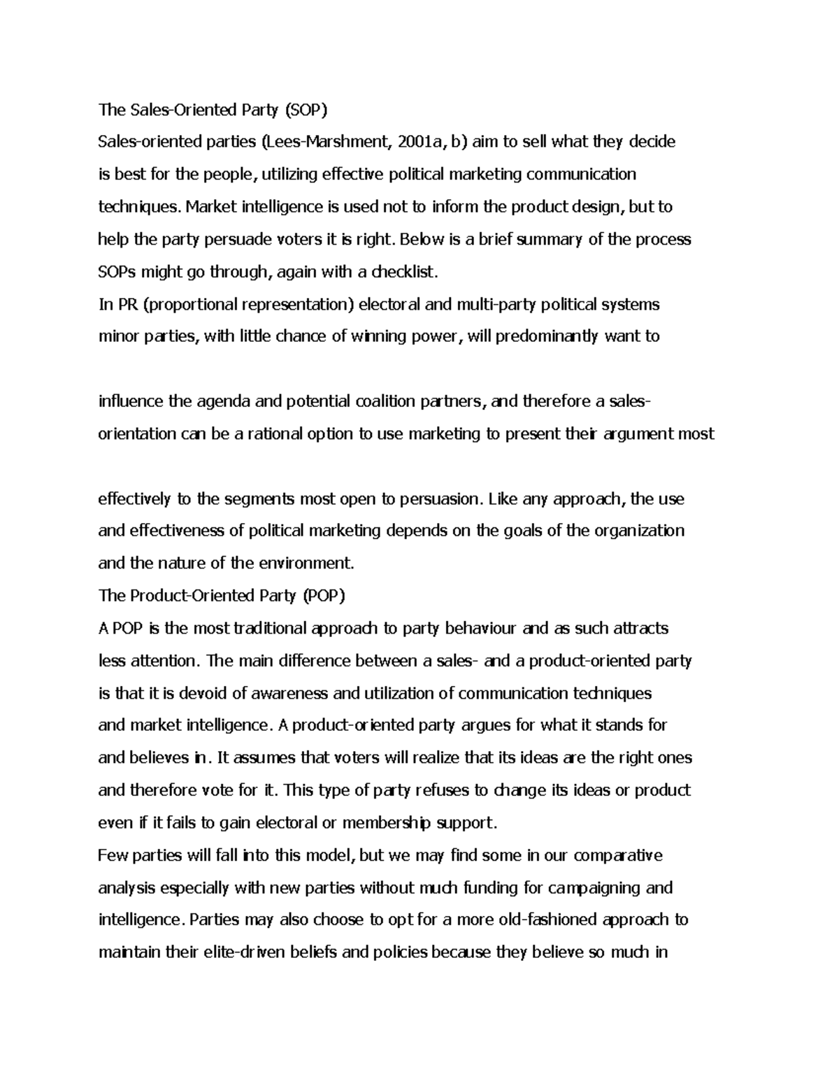 POLITICAL SCIENCE - The Sales-Oriented Party (SOP) Sales-oriented ...