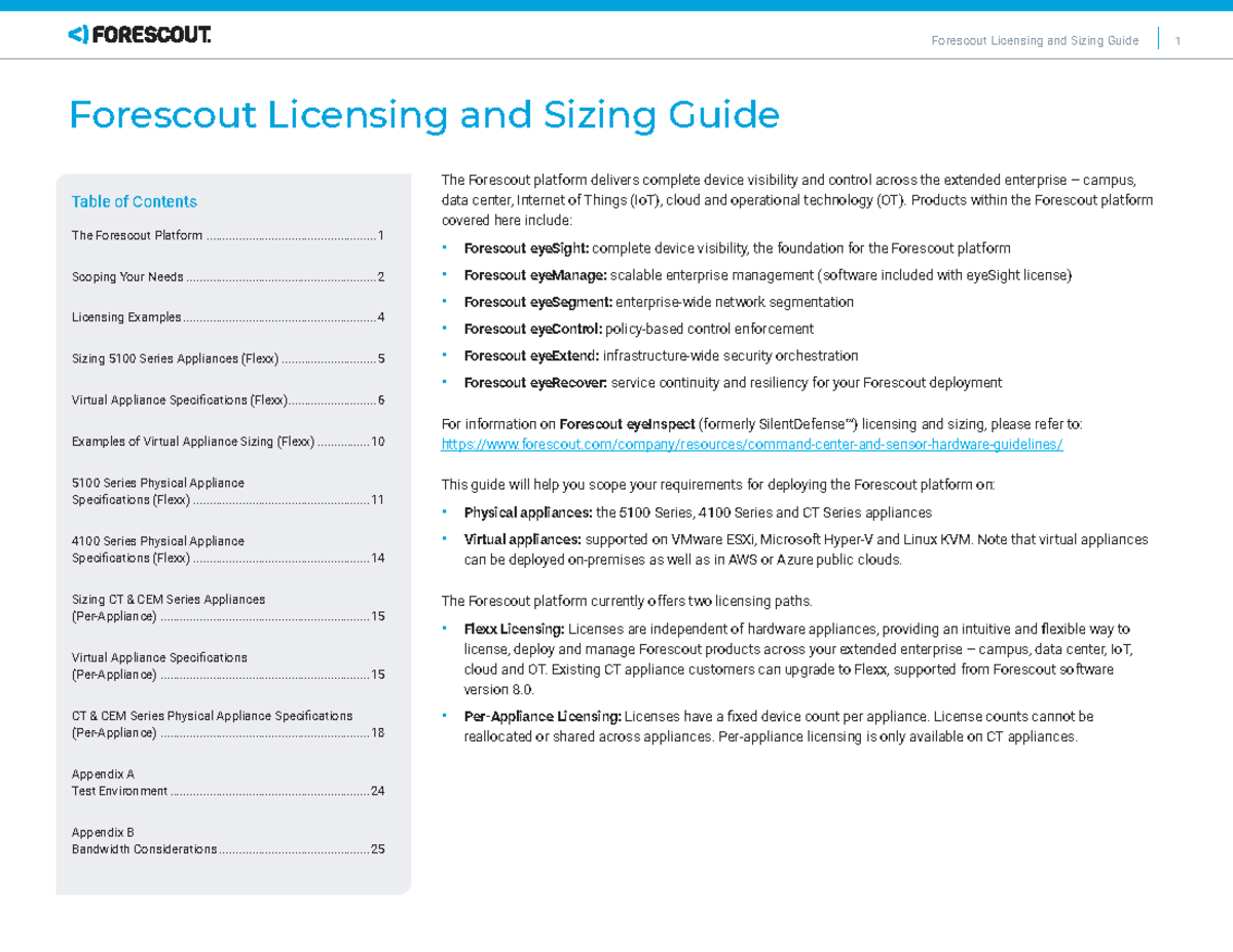 Licensingsizingguide The Forescout platform delivers complete