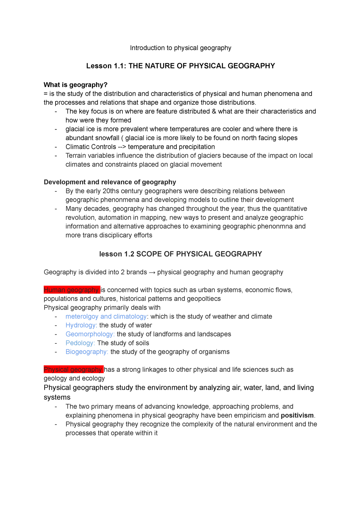 Physical Geography Notes Lesson 1 - GG 101 - WLU - Studocu