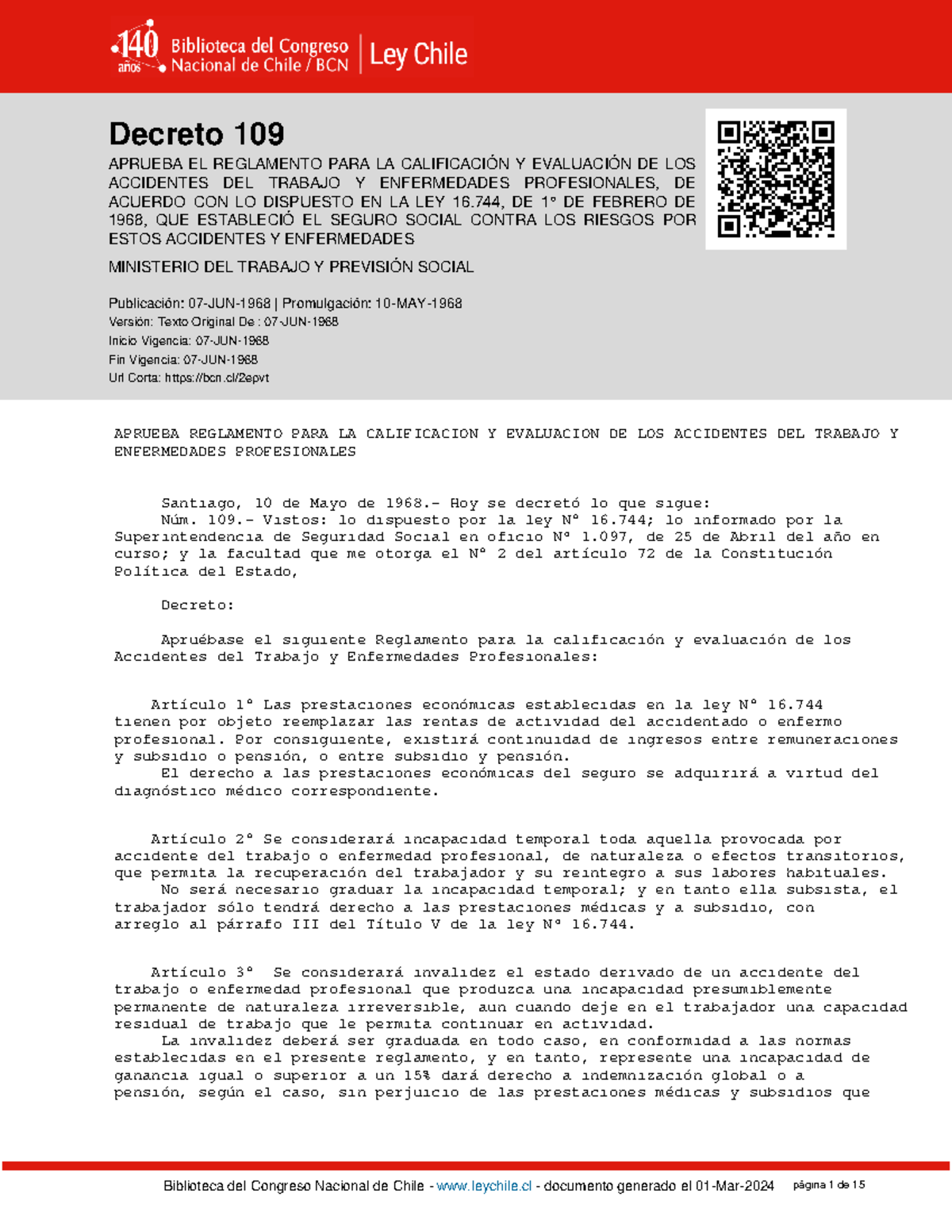 DTO-109 07-JUN-1968 - Marco legal - Decreto 109 APRUEBA EL REGLAMENTO ...