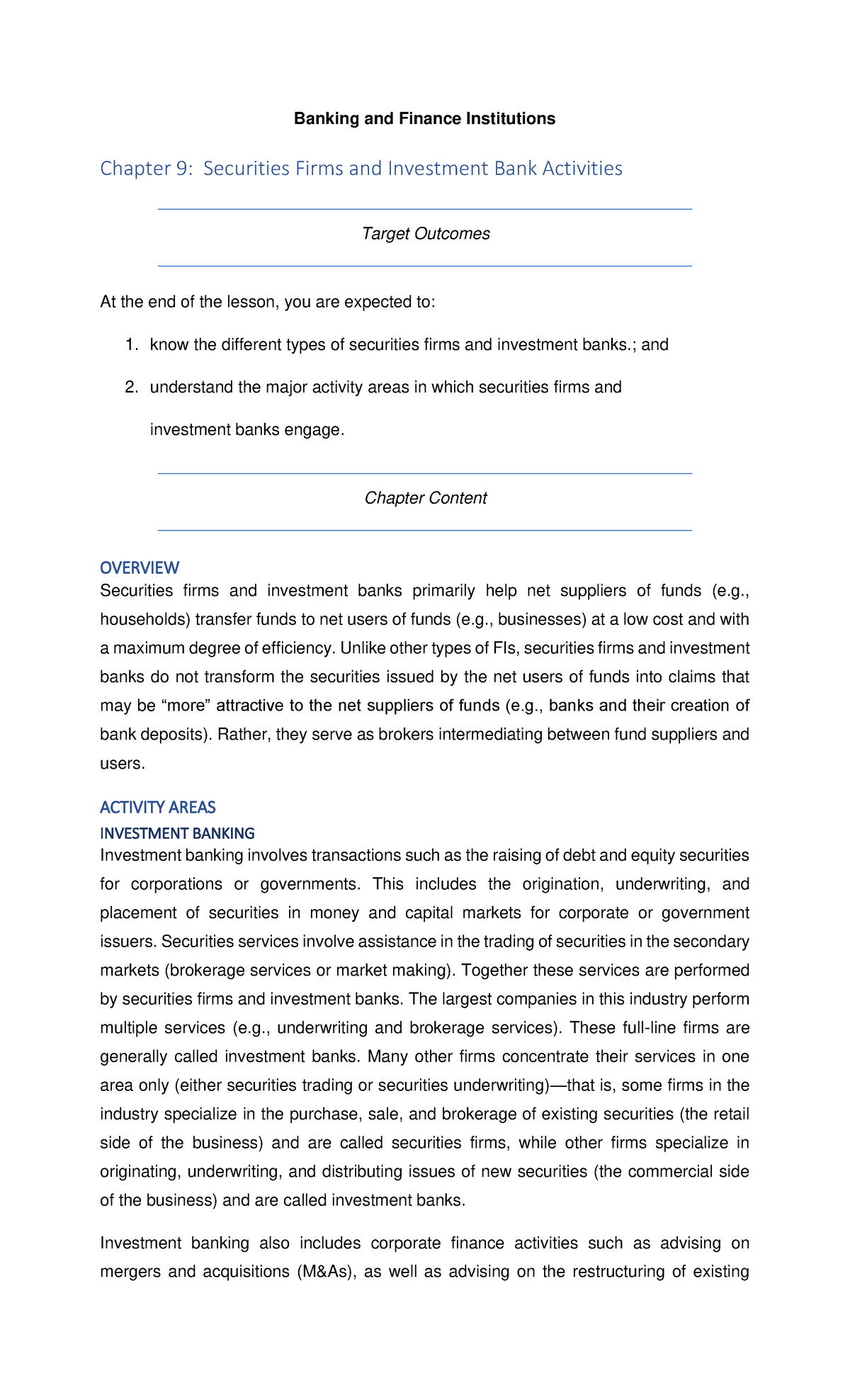 Ch. 9 - Financial Management - Banking and Finance Institutions Chapter ...