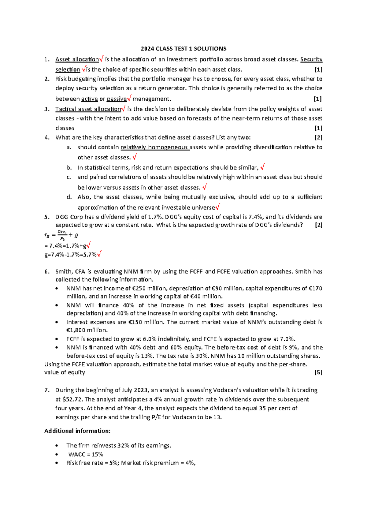Class test 1 Solutions[ 5387] - 2024 CLASS TEST 1 SOLUTIONS Asset ...